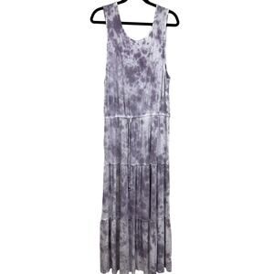 Knox Rose Size XL Womens Purple & White Tie Dye Sleeveless Tiered Maxi Dress